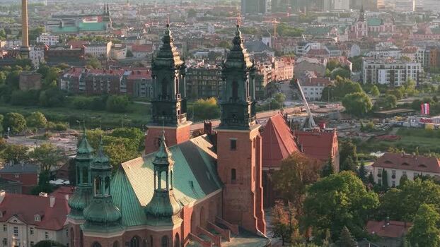 Aerial view of Poznan Cathedral in Poznan Poland.