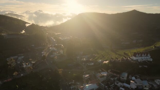 Aerial view of Dieng Plateau at sunrise in Kejajar Indonesia. Aerial view of Dieng Plateau at sunrise in Kejajar Indonesia.
