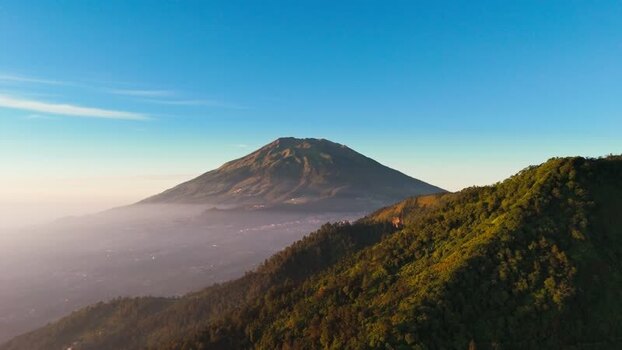 Aerial view of Mount Merbabu and Mount Telomoyo Indonesia.