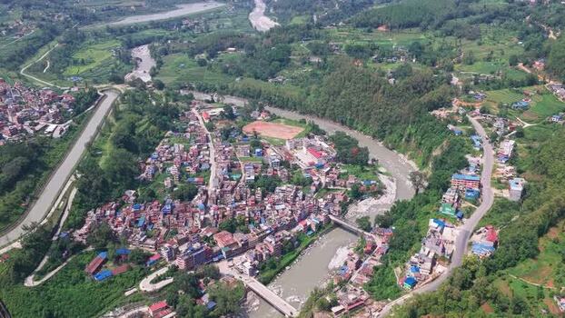 Aerial view of Trishuli Bazar in Bidur Nepal. Aerial view of Trishuli Bazar in Bidur Nepal.