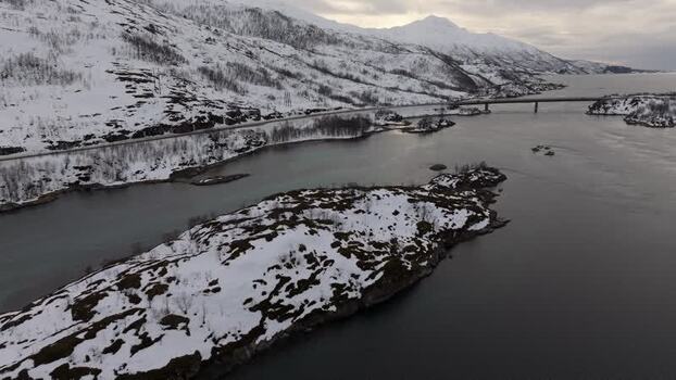 Aerial view of Lofoten in Vagan Municipality Norway.