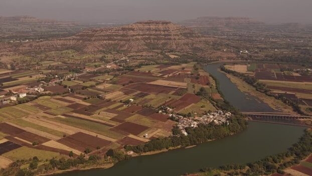 Aerial view of Sahyadri Mountains and river near Karad India. Aerial view of Sahyadri Mountains and river near Karad India.
