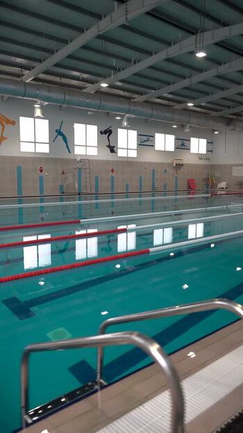 View of indoor swimming pool in a sports facility Qatar. View of indoor swimming pool in a sports facility Qatar.