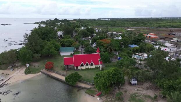 Aerial view of Cap Malheureux church in Mauritius.