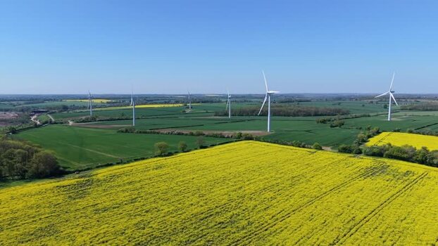 Aerial view of New Albion Wind Farm in Rushton United Kingdom. Aerial view of New Albion Wind Farm in Rushton United Kingdom.
