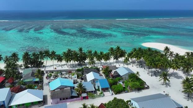 Aerial view of a tropical village and turquoise waters Maldives. Aerial view of a tropical village and turquoise waters Maldives.