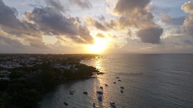 Aerial view of Cap Malheureux at sunset Mauritius.