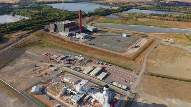 Aerial view of Rookery South ERF and Millbrook Power United Kingdom.