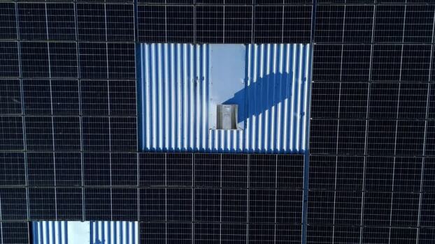 Aerial view of solar panels at Nene Business centre United Kingdom.