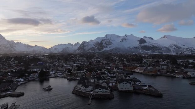 Aerial view of Lofoten in Vagan Municipality Norway.