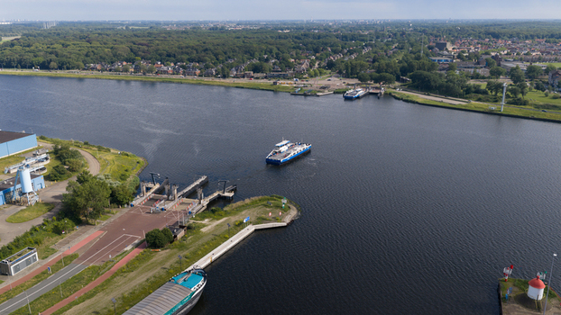 Velsen Noord Netherlands 20 June 2026 Aerial view of Velsen North Electric Ferry. Velsen Noord Netherlands 20 June 2026 Aerial view of Velsen North Electric Ferry.
