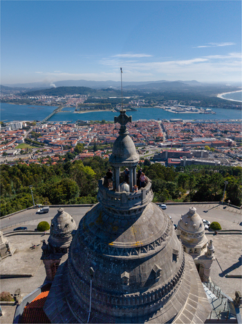 Viana do Castelo Portugal 25 September 2026 Aerial view of Sanctuary of the Sacred Heart of Jesus on Monte de Santa Luzia overlooking the city river and coastline. Viana do Castelo Portugal 25 September 2026 Aerial view of Sanctuary of the Sacred Heart of Jesus on Monte de Santa Luzia overlooking the city river and coastline.