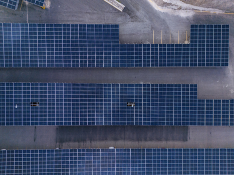 Aerial view of solar panels installed on large industrial rooftops in Chihuahua Chihuahua Mexico. Aerial view of solar panels installed on large industrial rooftops in Chihuahua Chihuahua Mexico.