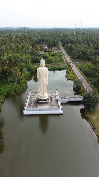 Aerial view of Tsunami Honganji Viharaya Buddha statue Sri Lanka.