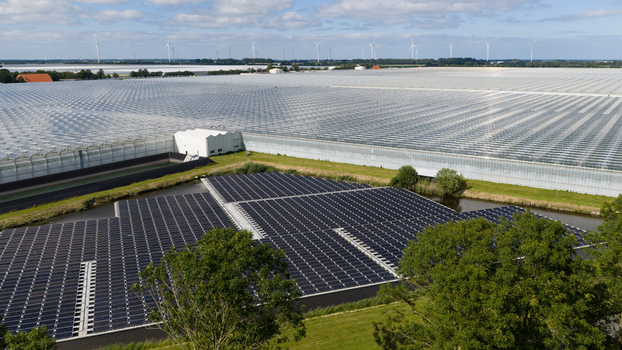 Aerial View of Agrivoltaic Greenhouses in Middenmeer