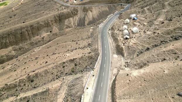 Aerial view of Khardung La mountain road in Ladakh India.
