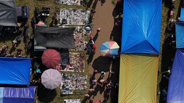 Aerial view of Bonyokan Pasar Legi outdoor market Indonesia.