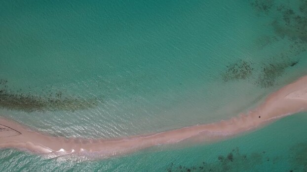 Aerial view of sandbar in Los Roques archipelago Venezuela.