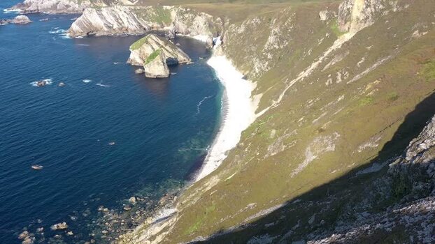 Aerial view of Glenlough Bay in Ardara Ireland.
