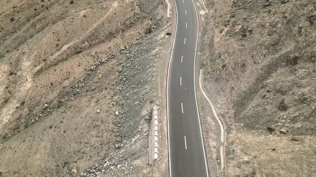 Aerial view of winding mountain road at Khardung La India.