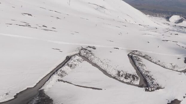 Aerial view of the winding road near Rifugio Sapienza on Mount Etna Italy. Aerial view of the winding road near Rifugio Sapienza on Mount Etna Italy.