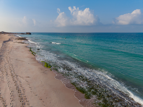 Aerial view of the turquoise water gently kisses the sandy shore creating a mesmerizing contrast against the clear blue sky Ararhin Socotra Yemen. Aerial view of the turquoise water gently kisses the sandy shore creating a mesmerizing contrast against the clear blue sky Ararhin Socotra Yemen.