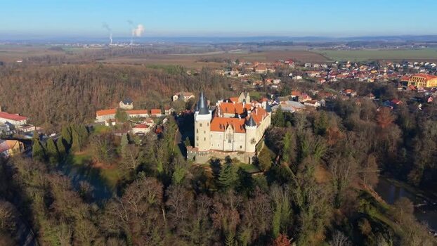Aerial view of Zleby Castle in Zleby Czechia.