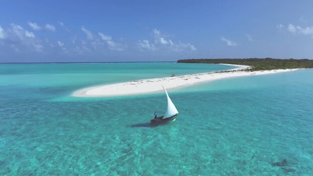 Aerial view of a traditional sailboat near a tropical island Maldives. Aerial view of a traditional sailboat near a tropical island Maldives.