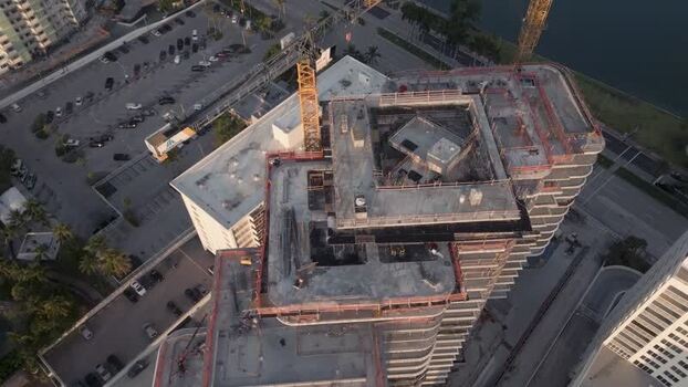 Aerial view of high rise construction in Miami Beach United States.
