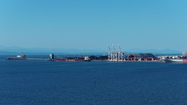 Aerial view of shipping terminal in Delta Canada.