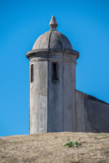 Elvas Portalegre District Portugal 10 September 2026 View of the stone watchtower of the historic Forte de Nossa Senhora da Graca set against a clear blue sky. Elvas Portalegre District Portugal 10 September 2026 View of the stone watchtower of the historic Forte de Nossa Senhora da Graca set against a clear blue sky.