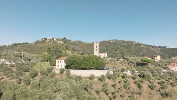 Aerial view of Chiesa di San Pantaleone in Pieve a Elici Italy. Aerial view of Chiesa di San Pantaleone in Pieve a Elici Italy.