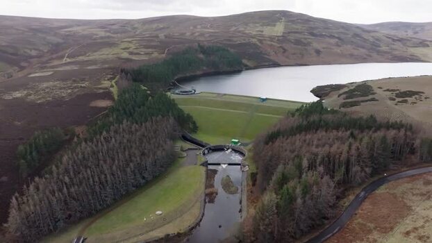 Aerial view of Whiteadder Reservoir and dam United Kingdom. Aerial view of Whiteadder Reservoir and dam United Kingdom.