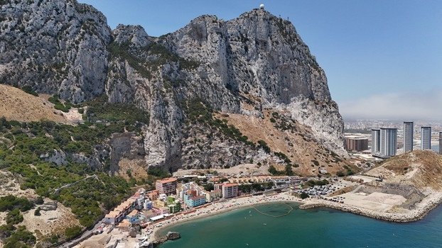 Gibraltar Gibraltar 02 July 2024 Aerial view of the Construction Development and Catalan Bay featuring modern high rise towers near the Rock of Gibraltar and the Mediterranean Sea. Gibraltar Gibraltar 02 July 2024 Aerial view of the Construction Development and Catalan Bay featuring modern high rise towers near the Rock of Gibraltar and the Mediterranean Sea.