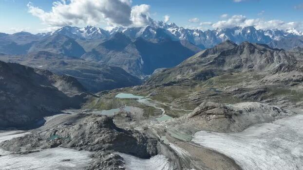 Aerial view of Rutor Glacier and alpine lakes in Aosta Valley Italy. Aerial view of Rutor Glacier and alpine lakes in Aosta Valley Italy.