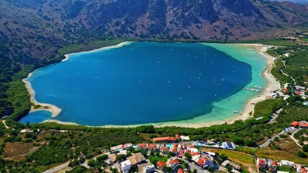 Aerial view of Lake Kournas Greece.