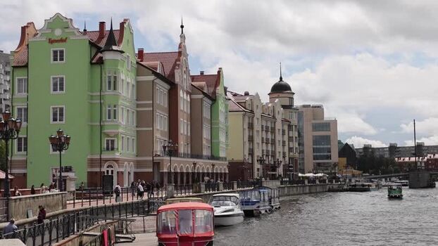 View of Fisherman s Village along the Pregolya River Russia.