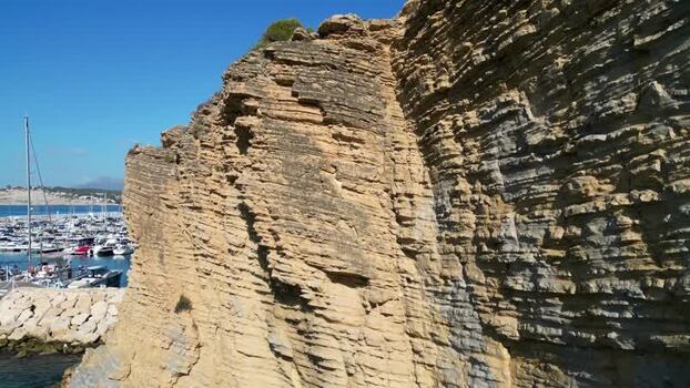 Aerial view of Moraira cliffs and marina Spain.