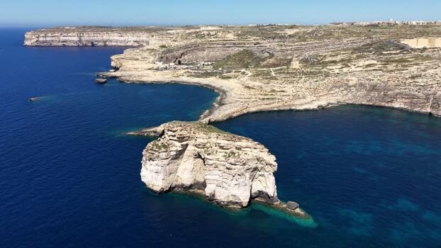 Aerial view of Fungus Rock and Dwejra Bay coastline Malta. Aerial view of Fungus Rock and Dwejra Bay coastline Malta.