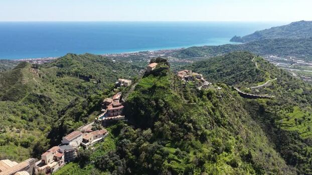 Aerial view of the hilltop village of Savoca in Sicily Italy. Aerial view of the hilltop village of Savoca in Sicily Italy.