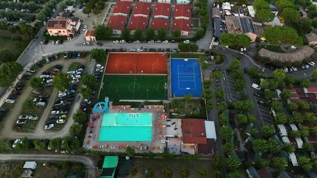 Aerial view of sports complex in Porto San Giorgio Italy.