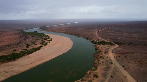 Aerial view of Galana River in Tsavo East Kenya.
