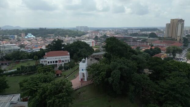 Aerial view of St. Pauls Hill and lighthouse in Malacca Malaysia. Aerial view of St. Pauls Hill and lighthouse in Malacca Malaysia.
