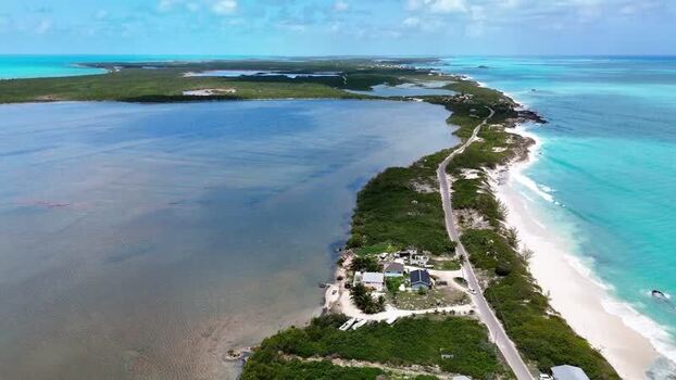 Aerial view of the coastline and salt trading post The Bahamas. Aerial view of the coastline and salt trading post The Bahamas.