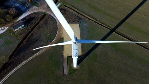 Aerial view of Burton Latimer Wind farm United Kingdom.