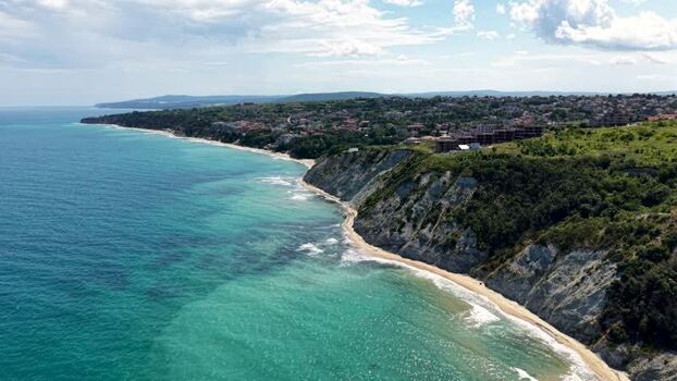Aerial view of the Byala coastline and cliffs Bulgaria.