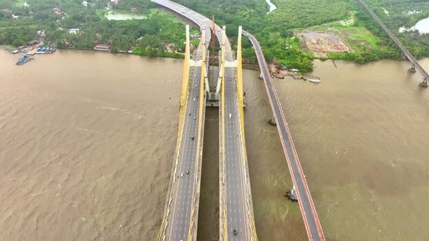 Aerial view of New Zuari Bridge in Quelossim India.