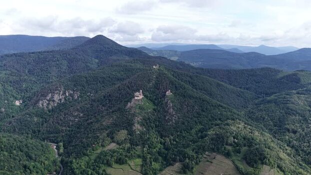 Aerial view of the Three Castles of Ribeauville France. Aerial view of the Three Castles of Ribeauville France.