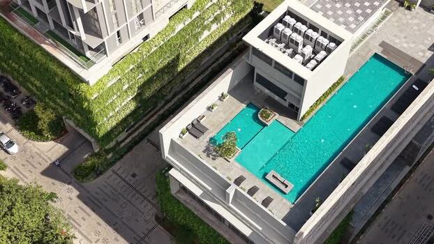 Aerial view of swimming pool in a residential community India. Aerial view of swimming pool in a residential community India.