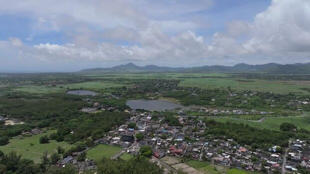 Aerial view of the village of Quatre Cocos in Flacq Mauritius.